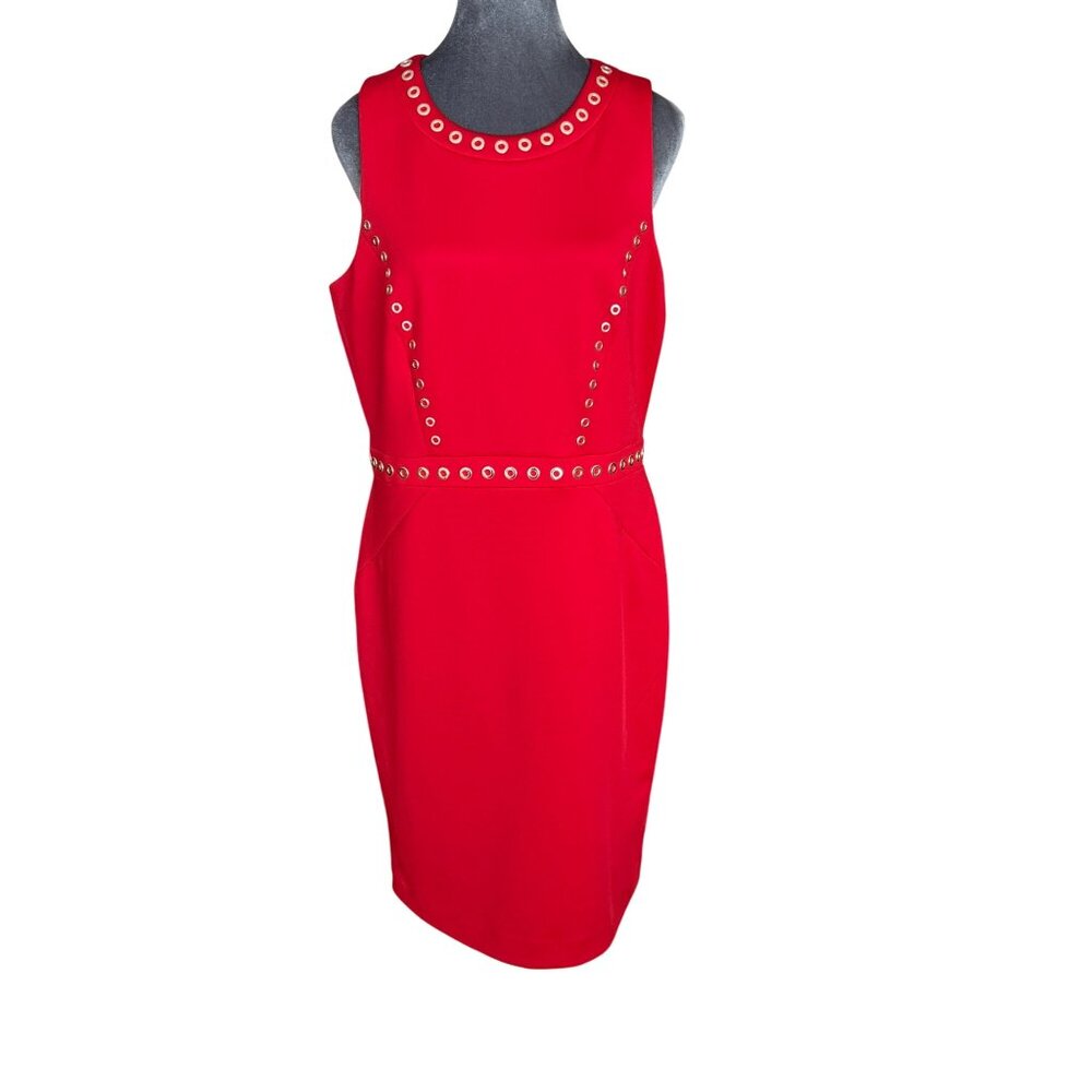 Karl Lagerfeld Paris Red Sleeveless Sheath Dress With Gold Grommet Details Size
